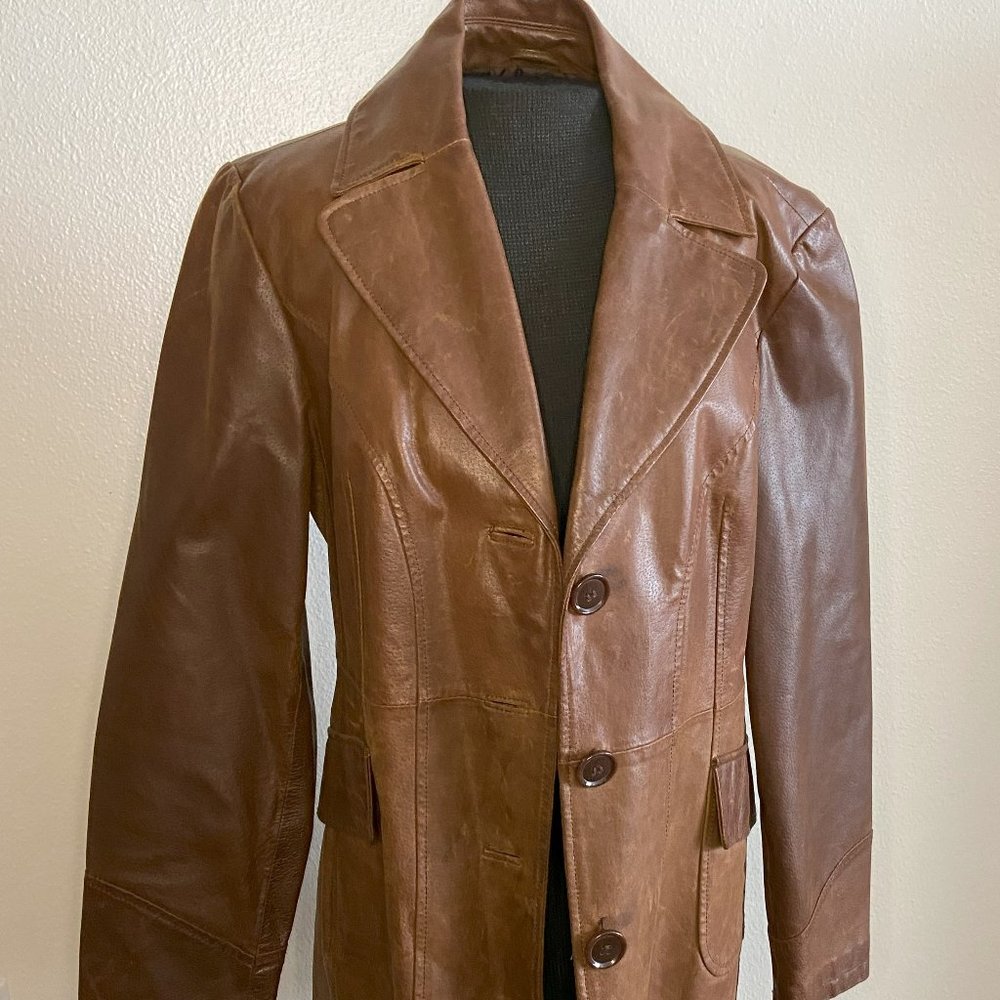 A.n.a Brown Leather 3/4 Length Coat size Large
